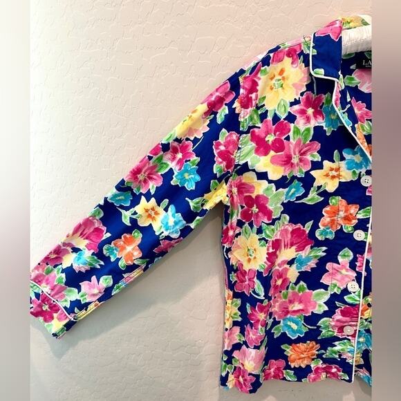 RALPH LAUREN | Navy Floral Pajama Top Embroidered Monogram | Size Medium - Picture 4 of 7